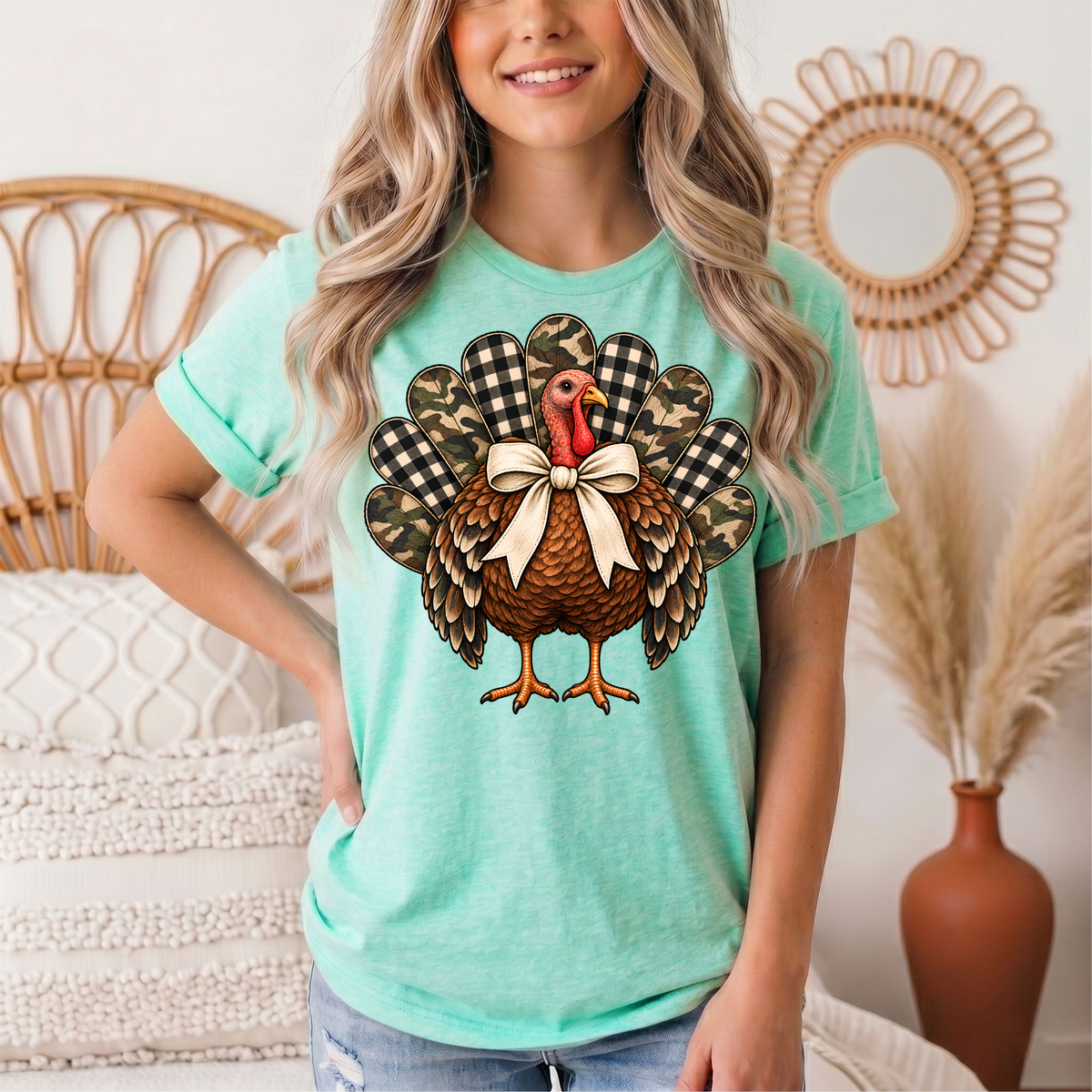 Camo & Buffalo Check Turkey Thanksgiving Graphic Tee
