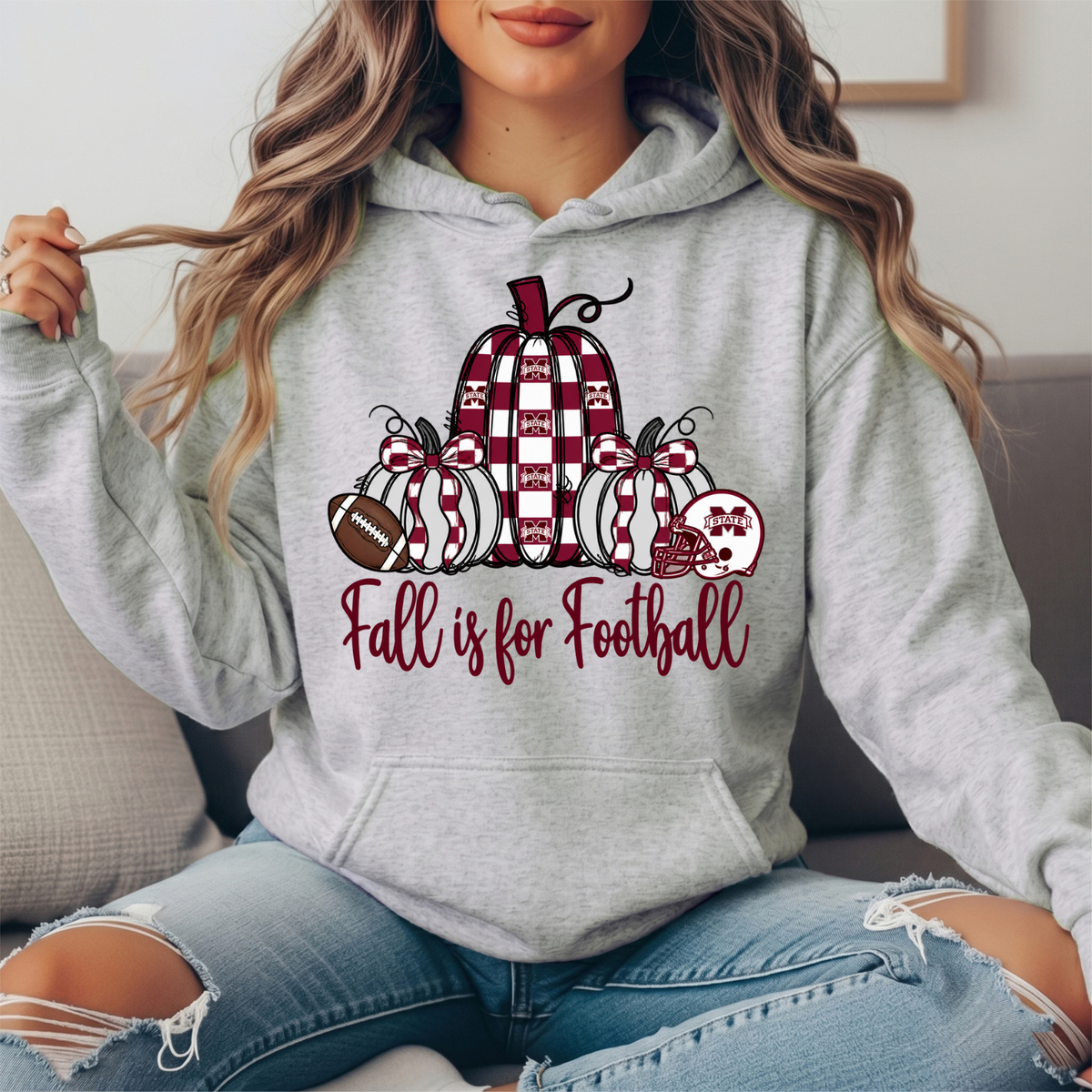 Mississippi State Fall Is for Football Pumpkin Graphic Hoodie