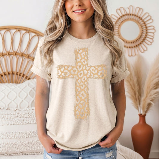 Leopard Print Cross Christian Graphic Tee