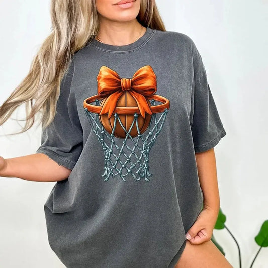 Basketball Bow Shirt | Basketball Game Day Graphic Tee K's Krafty Barn