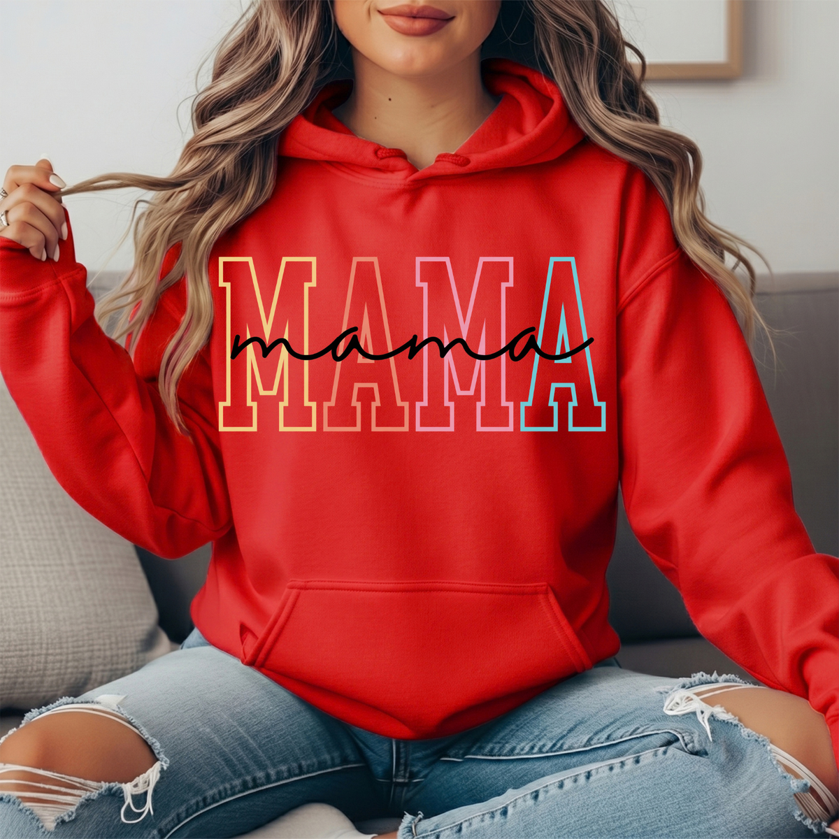 Pastel Mama Outline Graphic Hoodie