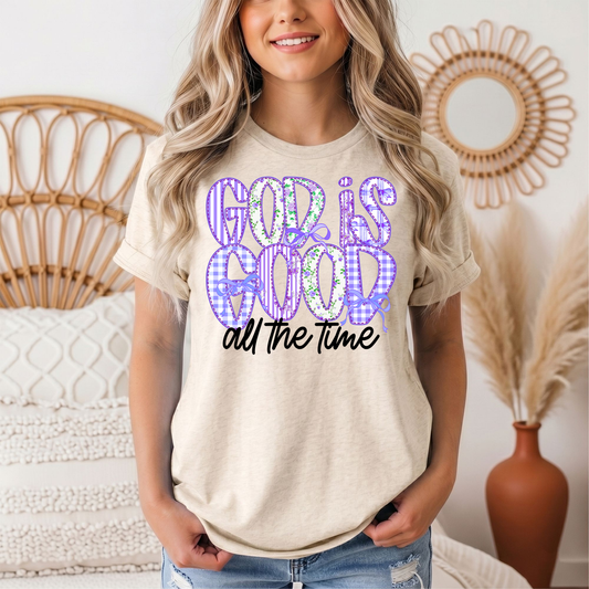 God Is Good All the Time Purple Bow Graphic Tee