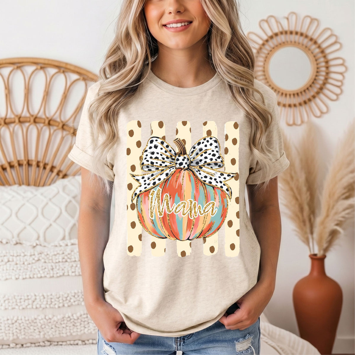 Mama Pumpkin & Spotted Bow Fall Graphic Tee
