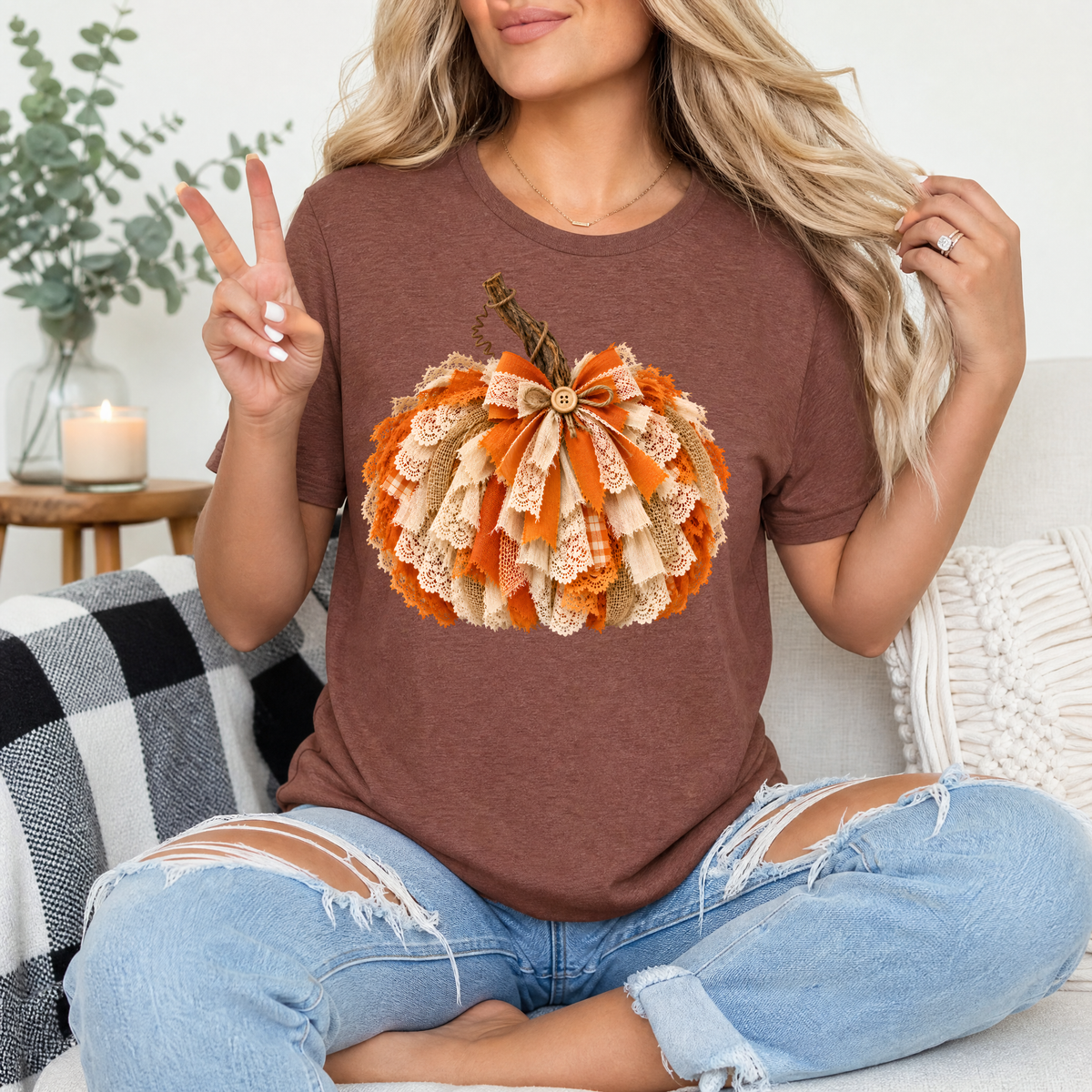 Rustic Lace & Ribbon Pumpkin Graphic Tee
