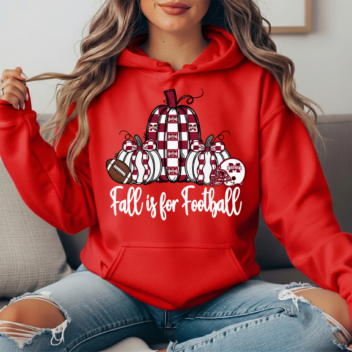 Mississippi State Fall Is for Football Pumpkin Graphic Hoodie
