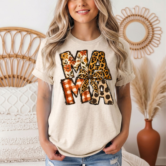 Fall Mama Floral & Leopard Bow Graphic Tee