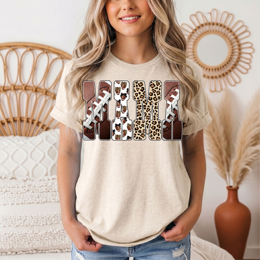Mama Football & Leopard Mixed Print Graphic Tee