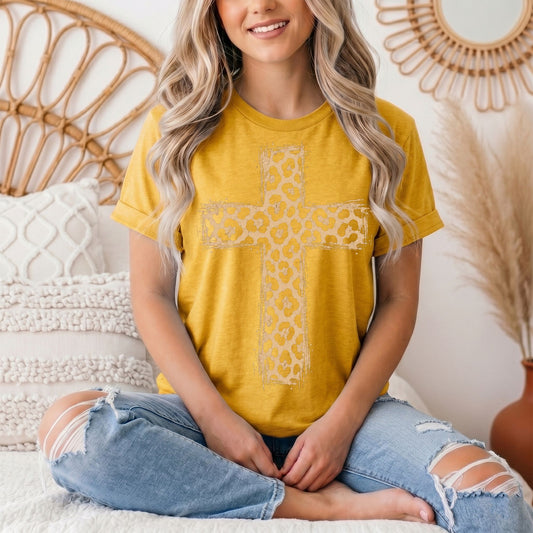 Leopard Print Cross Christian Graphic Tee