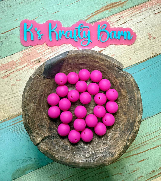 Wholesale 15mm Solid Silicone Beads- Hot Magenta