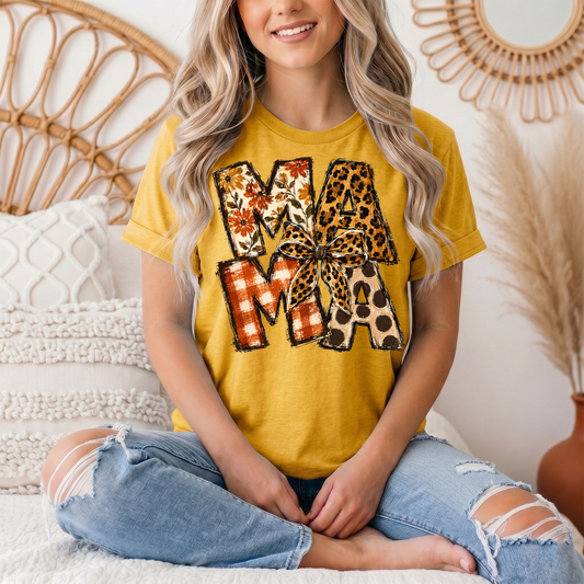Fall Mama Floral & Leopard Bow Graphic Tee