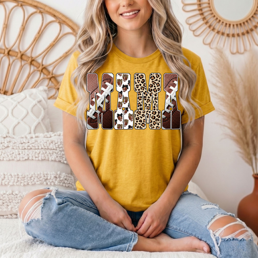 Mama Football & Leopard Mixed Print Graphic Tee