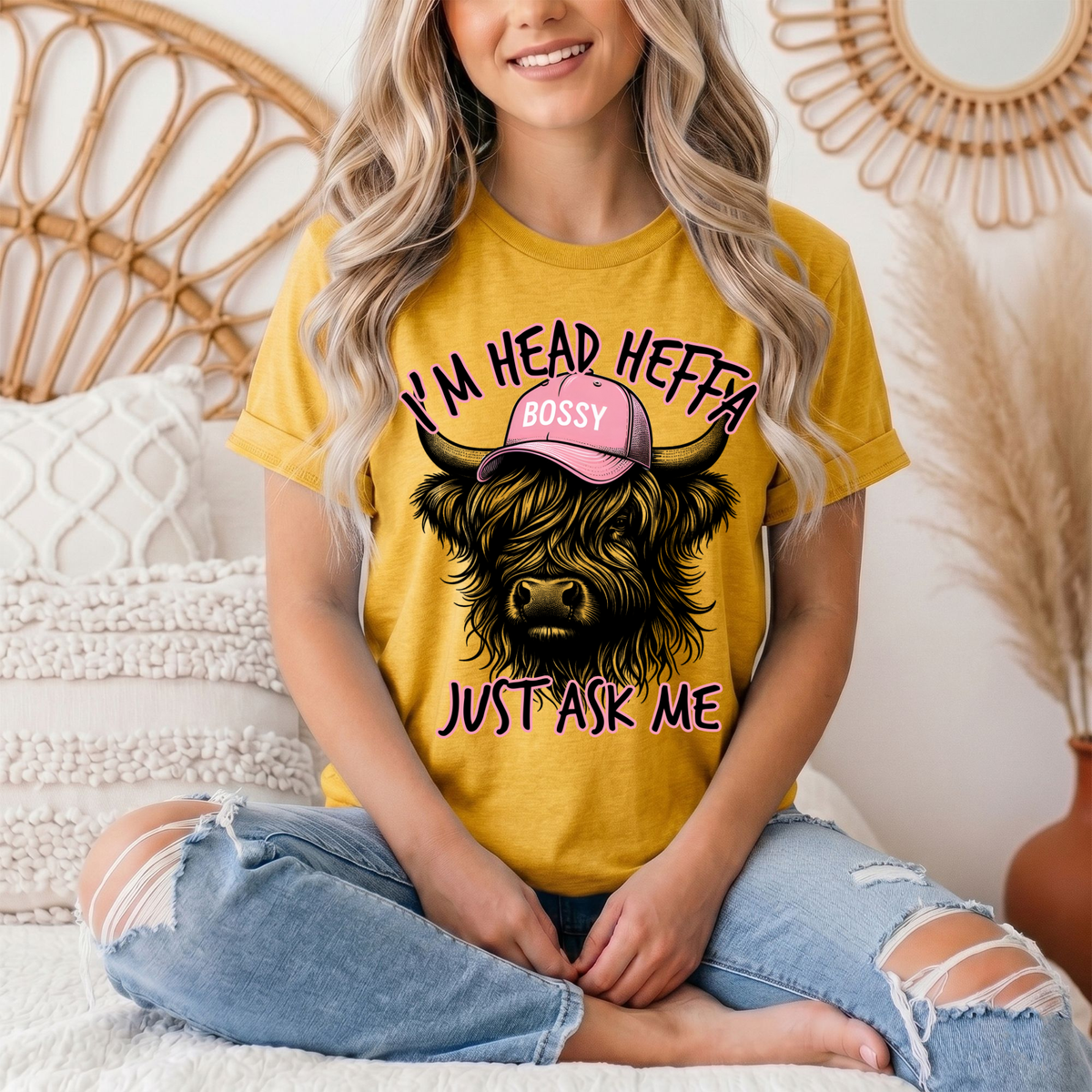 I'm Head Heffa Highland Cow Pink Bossy Cap Graphic Tee