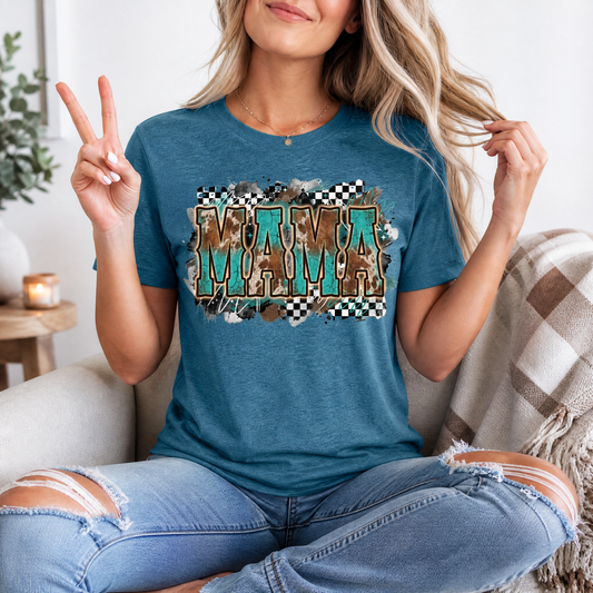 Western Mama Turquoise & Checkerboard Graphic Tee