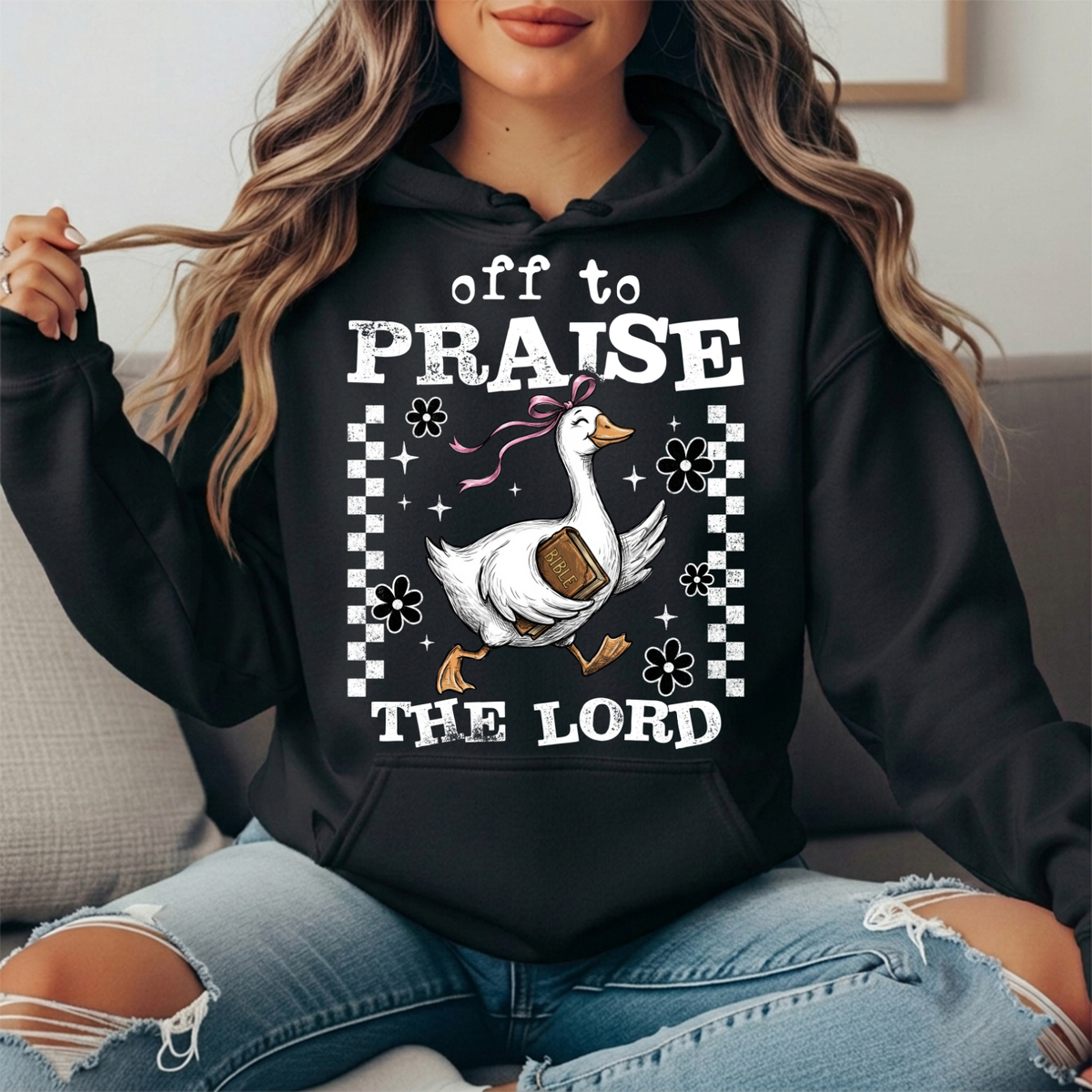Off to Praise the Lord Goose Graphic Hoodie