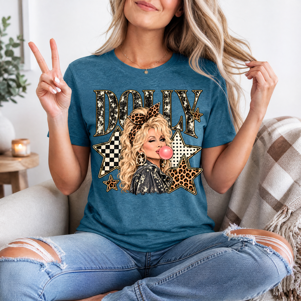 Dolly Bubblegum & Leopard Bow Vintage Graphic Tee