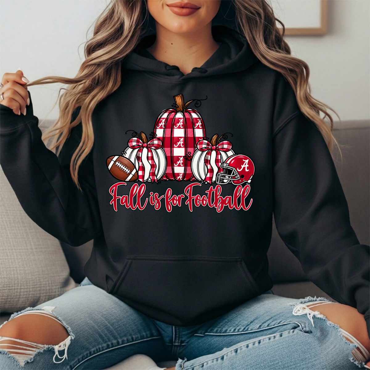 Alabama Crimson Tide Fall Is for Football Pumpkin Graphic Hoodie