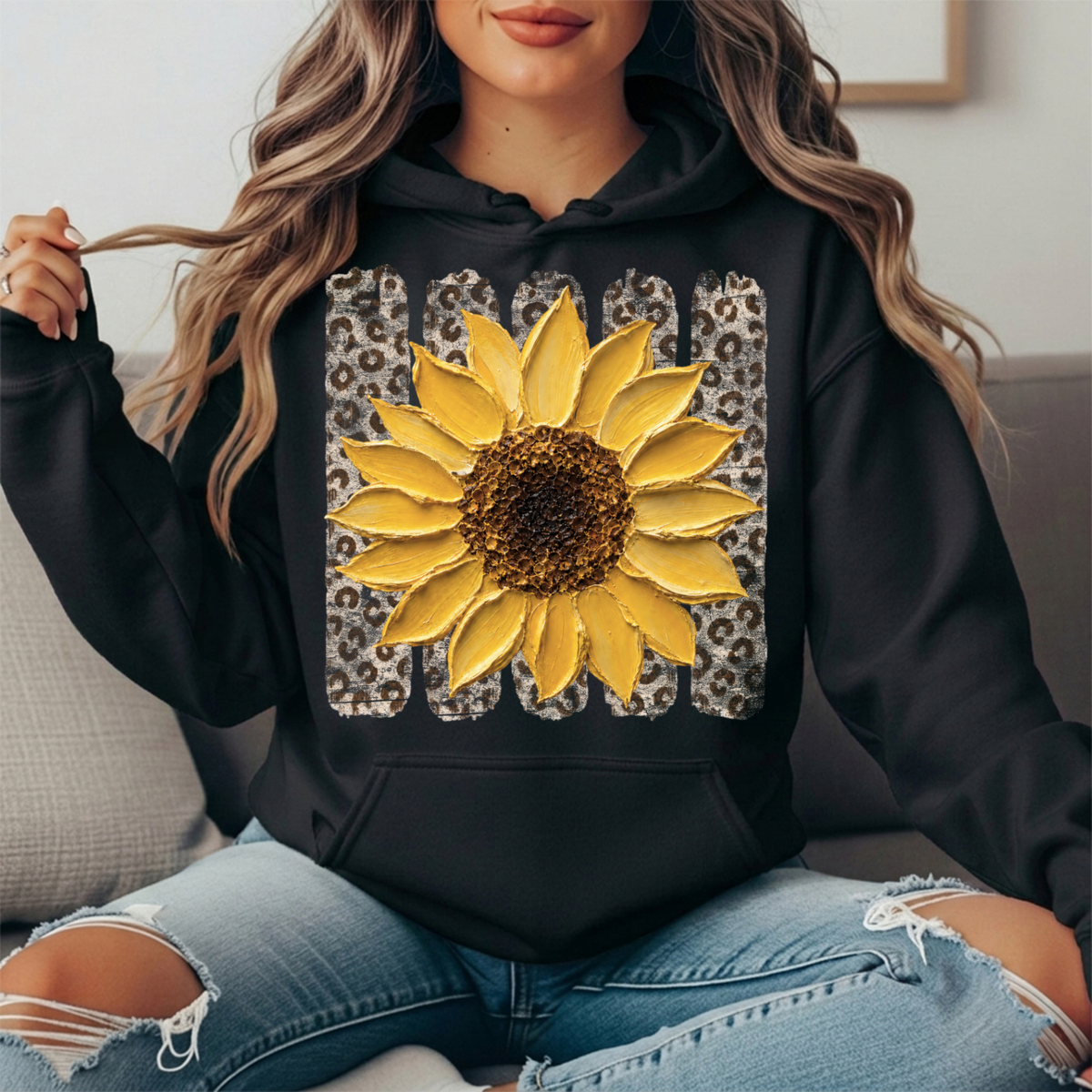 Sunflower Leopard Stripe Graphic Hoodie
