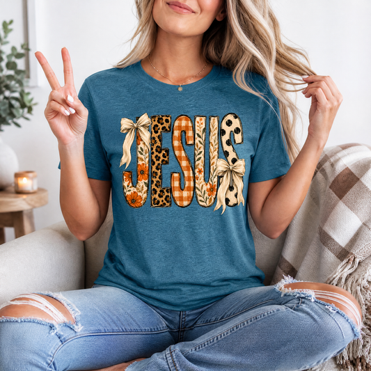 Jesus Floral, Leopard & Gingham Bow Graphic Tee