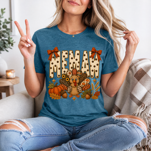 Memaw Thanksgiving Turkey & Bow Graphic Tee