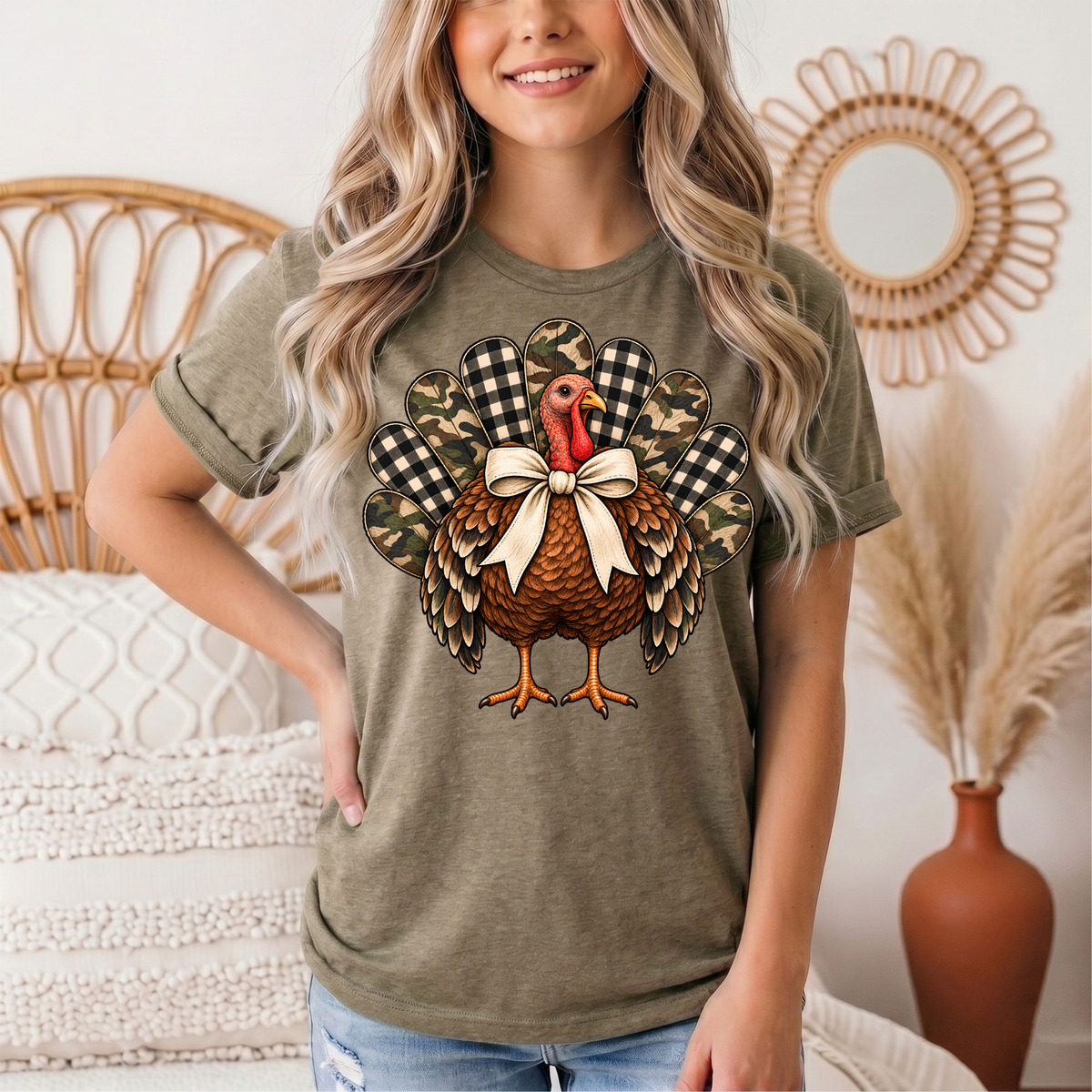 Camo & Buffalo Check Turkey Thanksgiving Graphic Tee