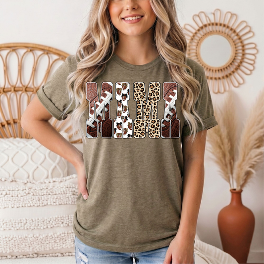 Mama Football & Leopard Mixed Print Graphic Tee