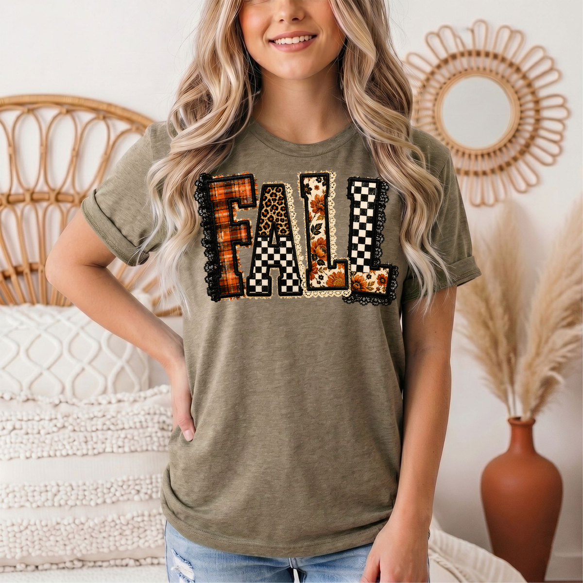 Fall Plaid Leopard & Floral Patchwork Graphic Tee