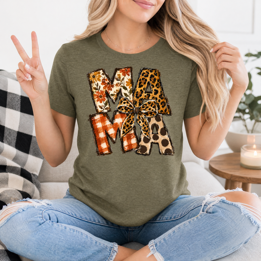 Fall Mama Floral & Leopard Bow Graphic Tee