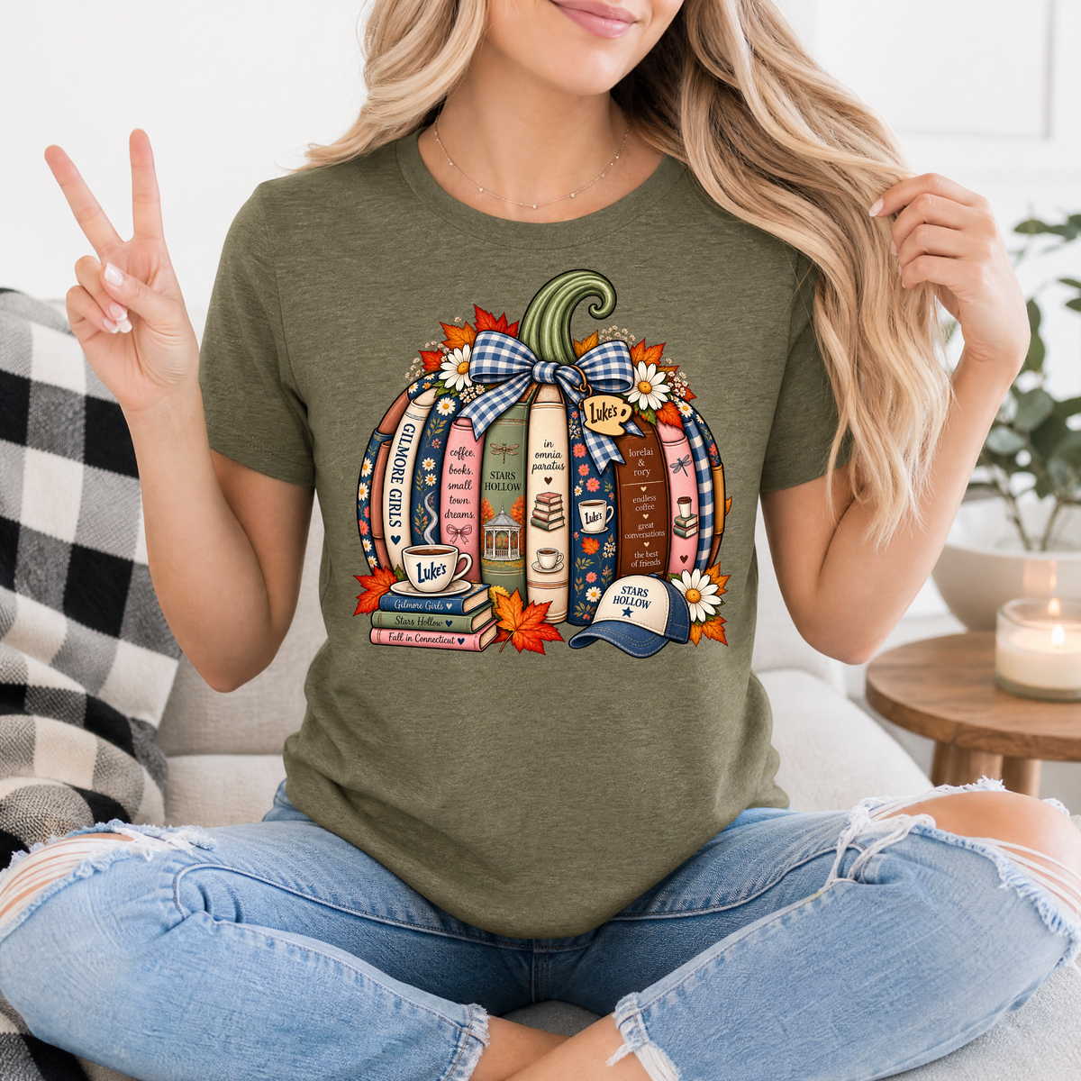 Gilmore Fall Bookish Pumpkin & Gingham Bow Graphic Tee