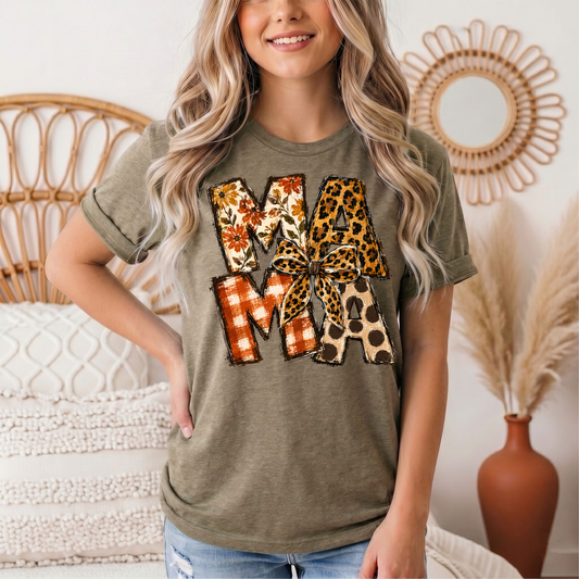 Fall Mama Floral & Leopard Bow Graphic Tee