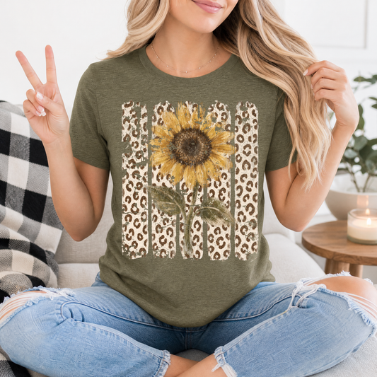 Distressed Sunflower & Leopard Print Graphic Tee