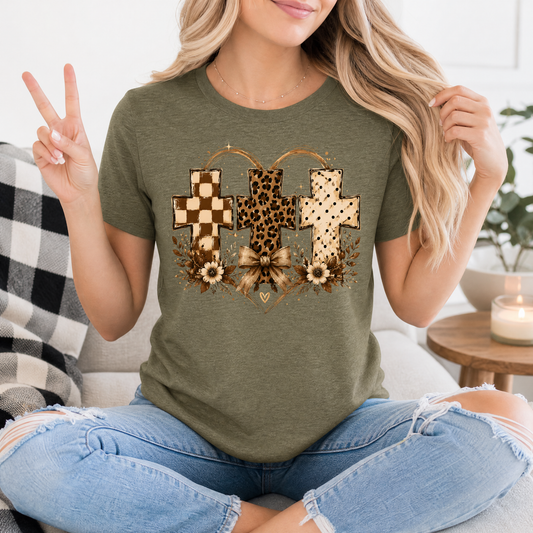 Christian Cross Trio Floral & Bow Graphic Tee