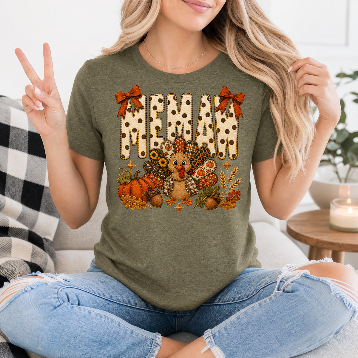 Memaw Thanksgiving Turkey & Bow Graphic Tee