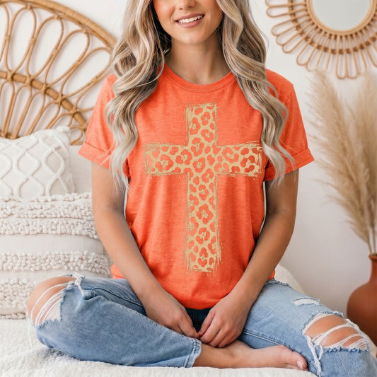 Leopard Print Cross Christian Graphic Tee