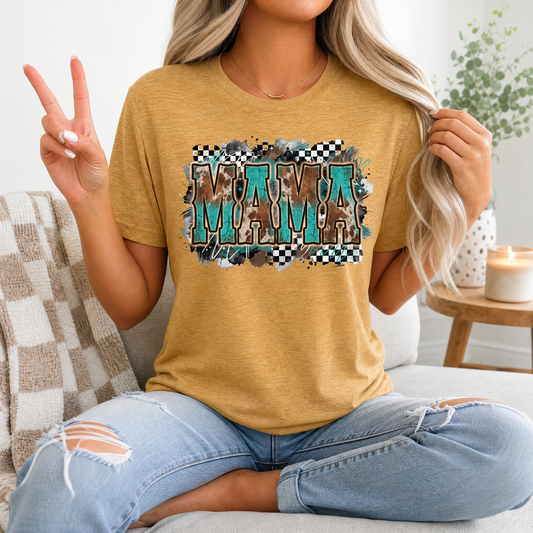 Western Mama Turquoise & Checkerboard Graphic Tee