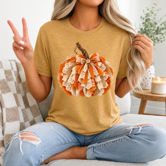 Rustic Lace & Ribbon Pumpkin Graphic Tee