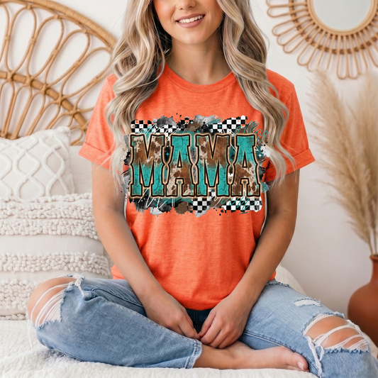 Turquoise & Cow Print Mama Western Graphic Tee