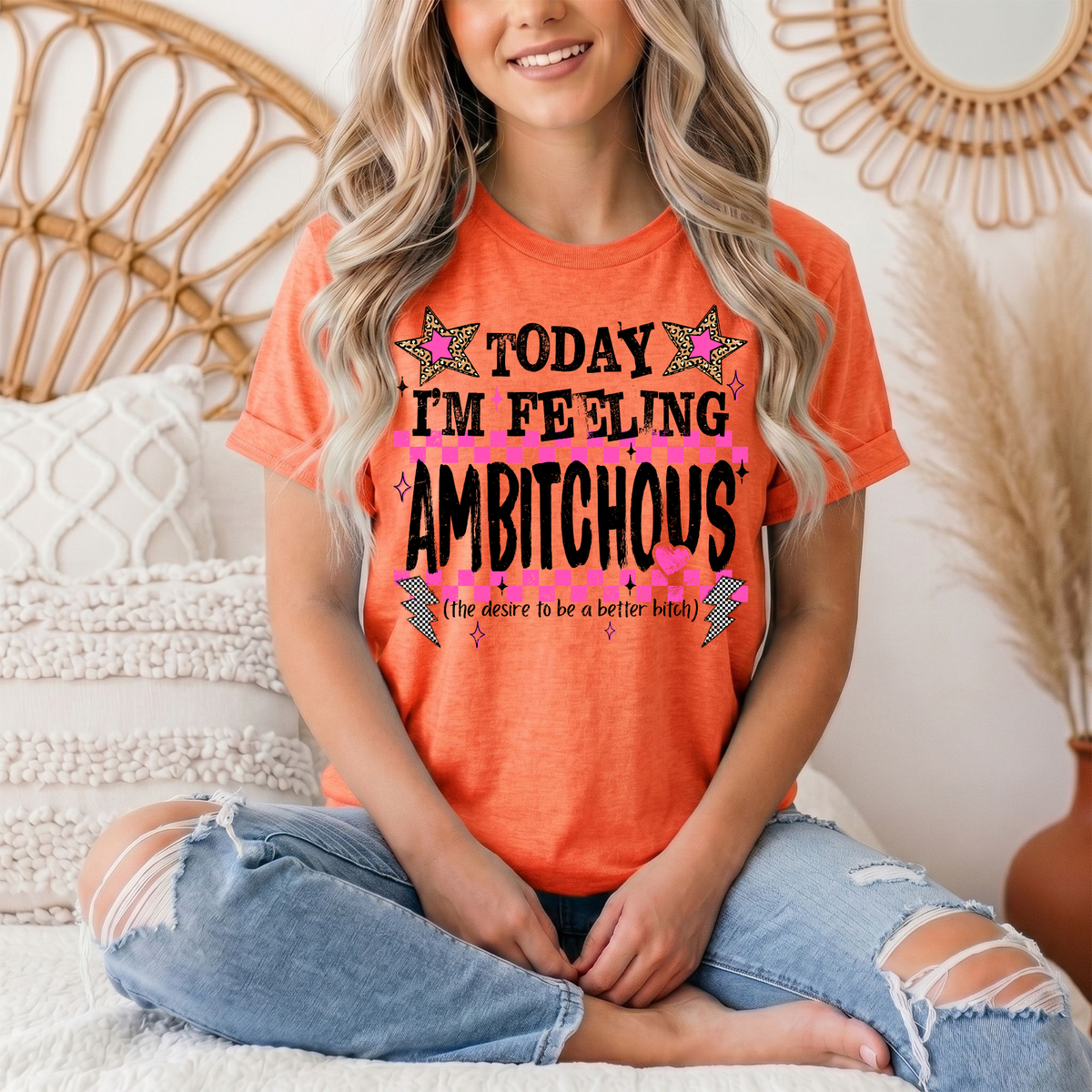 Today I'm Feeling Ambitchous Pink Checkerboard Graphic Tee
