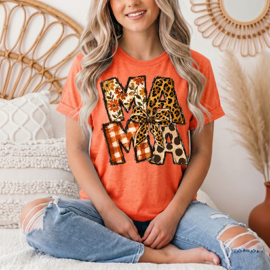 Fall Mama Floral & Leopard Bow Graphic Tee
