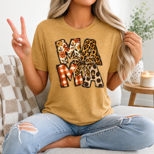 Fall Mama Floral & Leopard Bow Graphic Tee