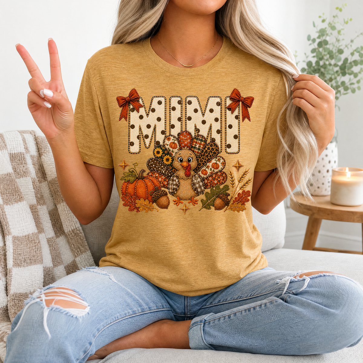 Mimi Thanksgiving Turkey & Bow Graphic Tee