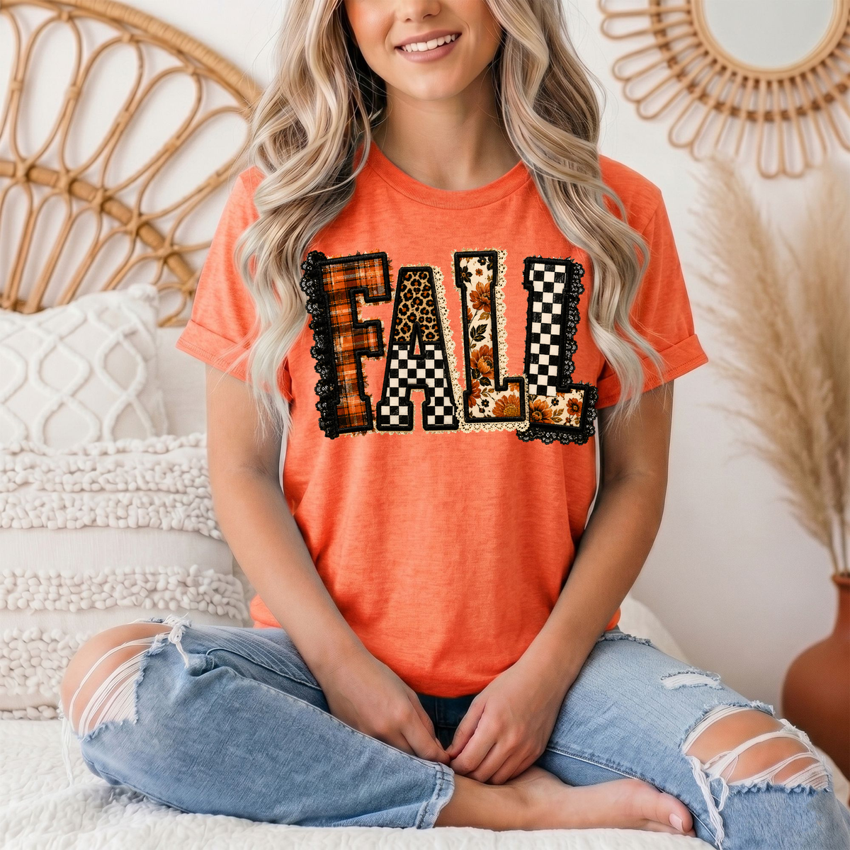 Fall Plaid Leopard & Floral Patchwork Graphic Tee