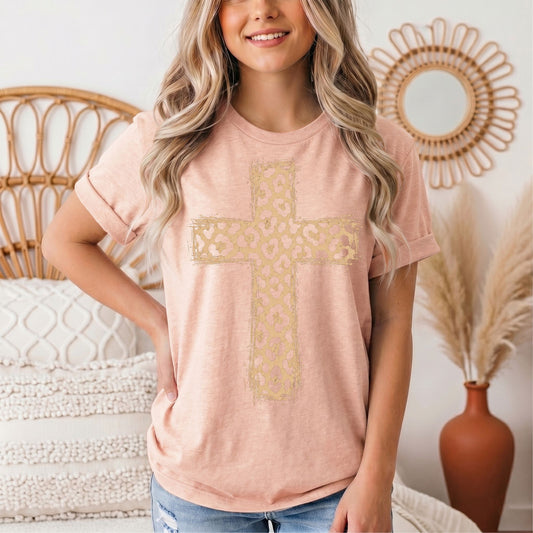 Leopard Print Cross Christian Graphic Tee