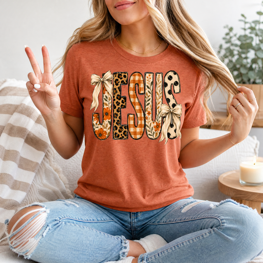 Jesus Floral, Leopard & Gingham Bow Graphic Tee