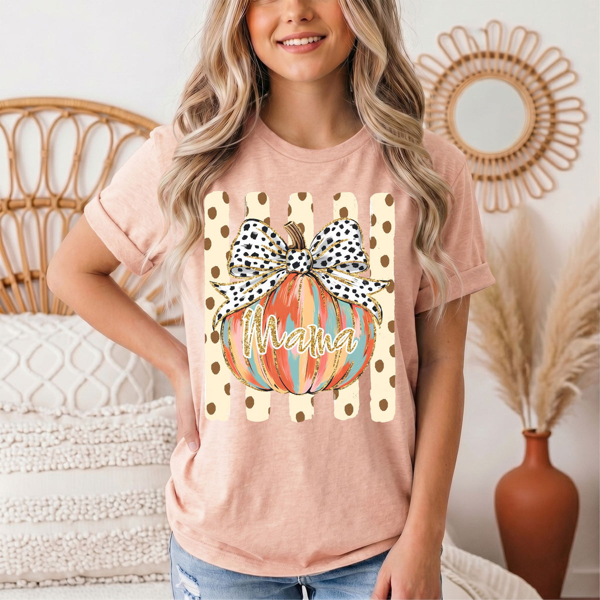 Mama Pumpkin & Spotted Bow Fall Graphic Tee
