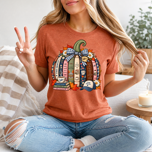 Gilmore Fall Bookish Pumpkin & Gingham Bow Graphic Tee