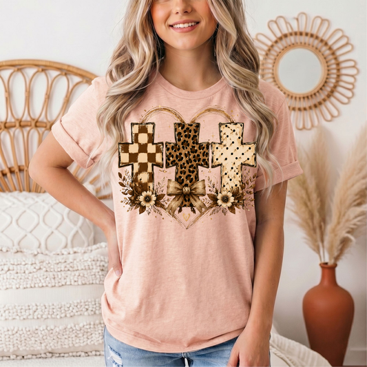 Christian Cross Trio Floral & Bow Graphic Tee