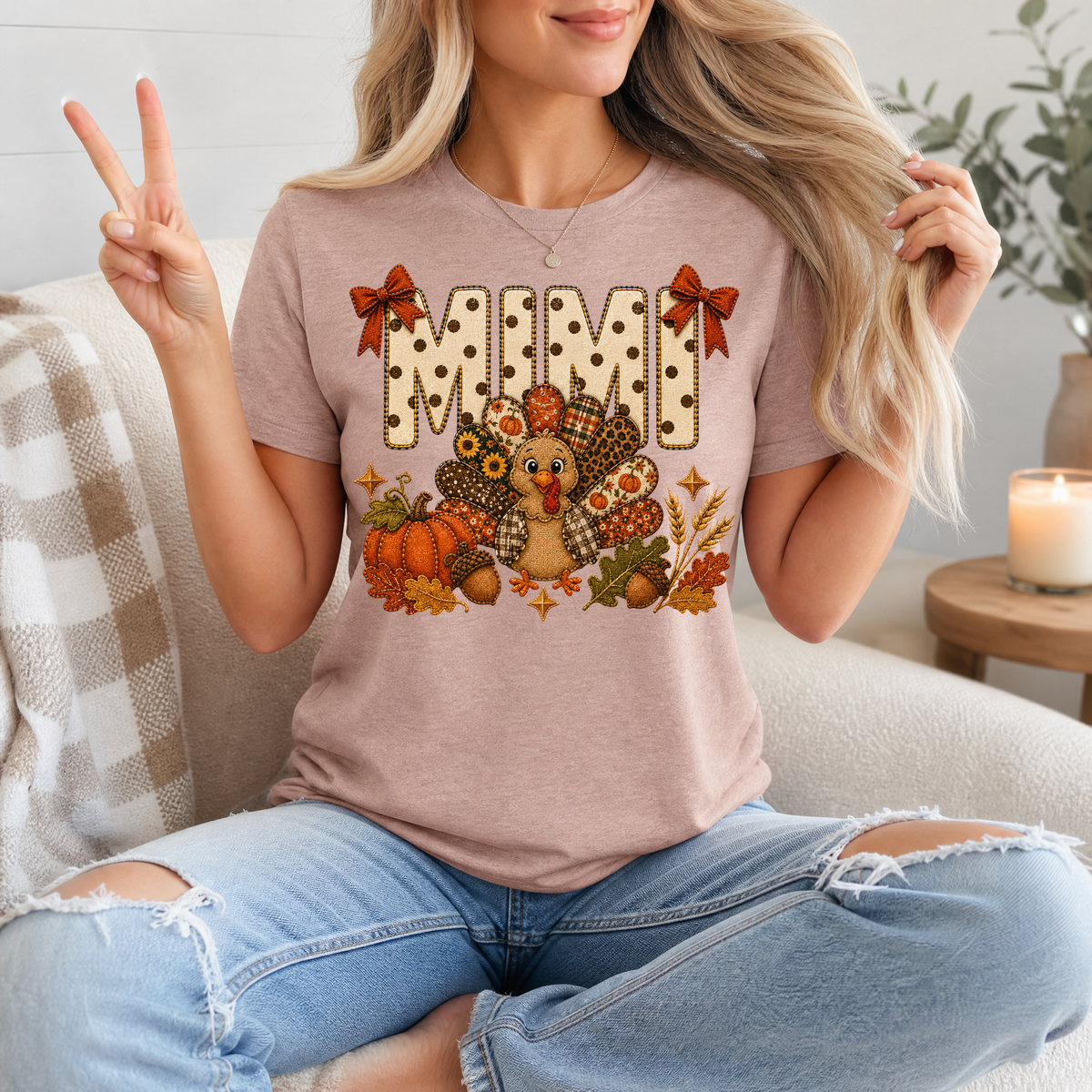 Mimi Thanksgiving Turkey & Bow Graphic Tee