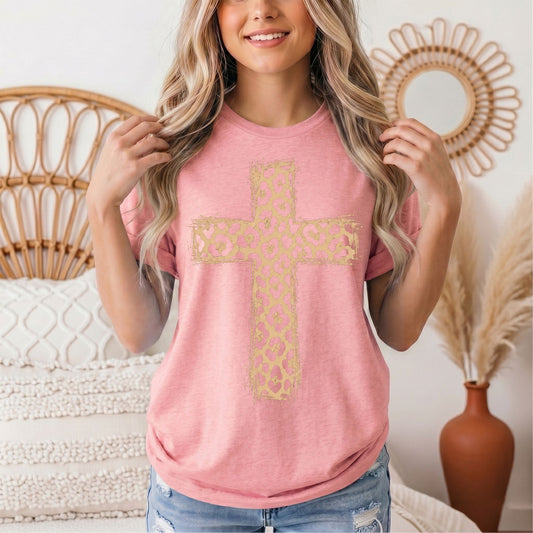 Leopard Print Cross Christian Graphic Tee