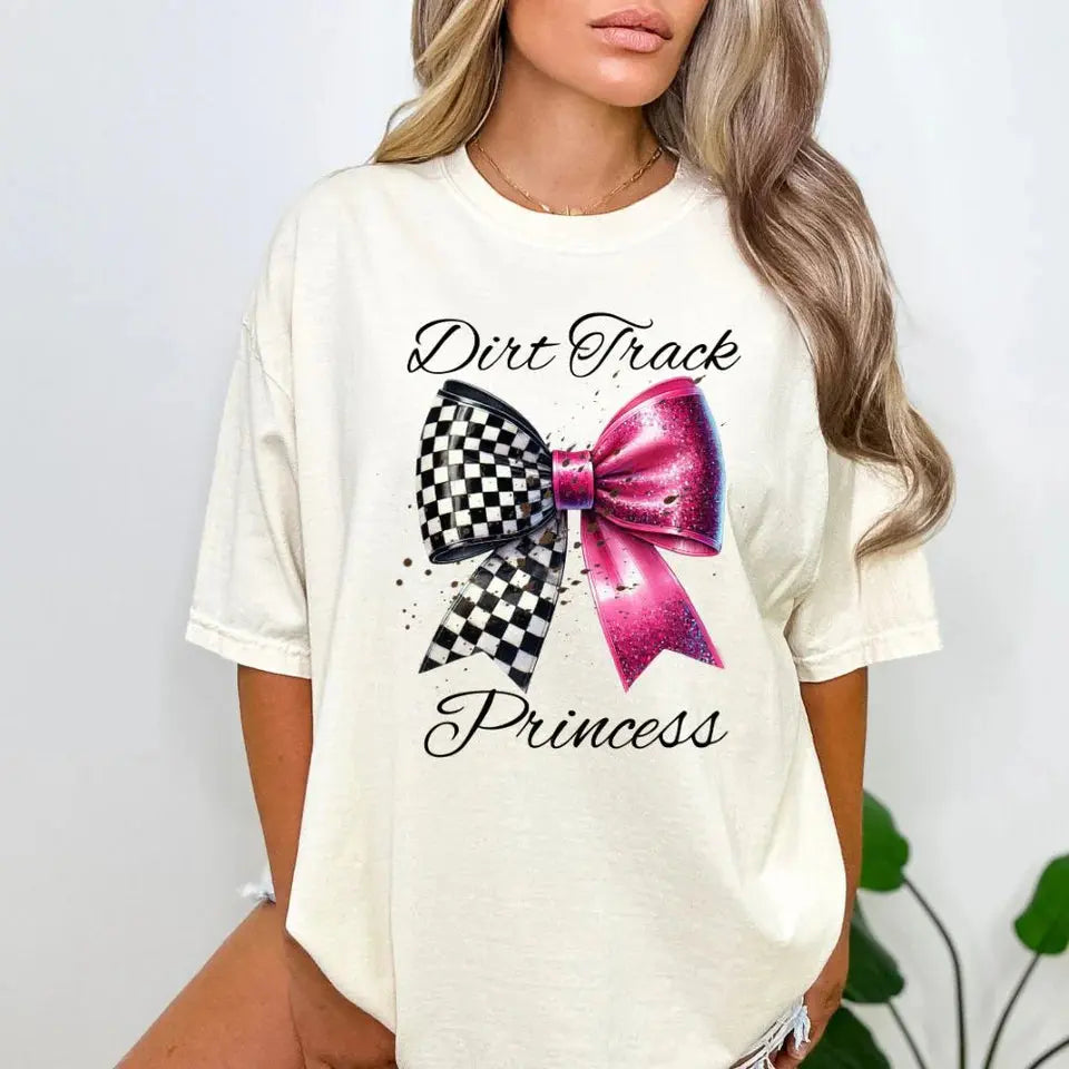 Dirt Track Princess Shirt | Racing Bow Graphic Tee K's Krafty Barn