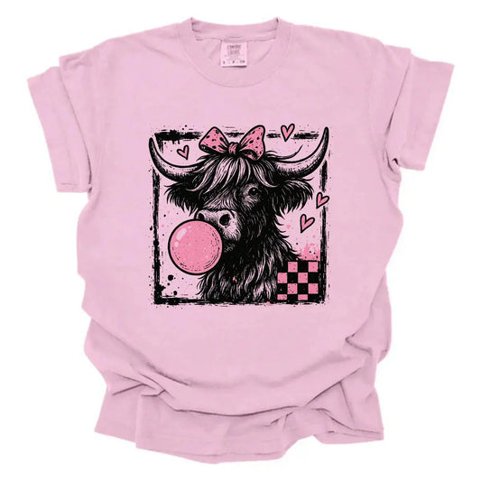 Pink Highland Cow Bubblegum Graphic Shirt K's Krafty Barn